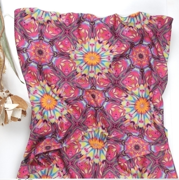 Emmy Matte Red Multicolored Rouged Dress Sz L - Picture 2 of 8